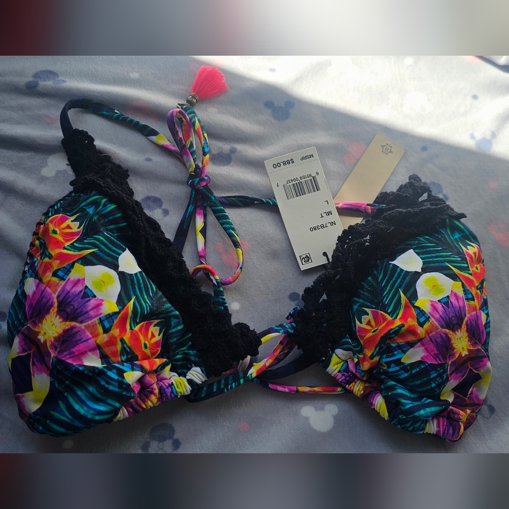 NWT Nanette Lepore Vixen L Strappy Triangle Bikini Swim Top